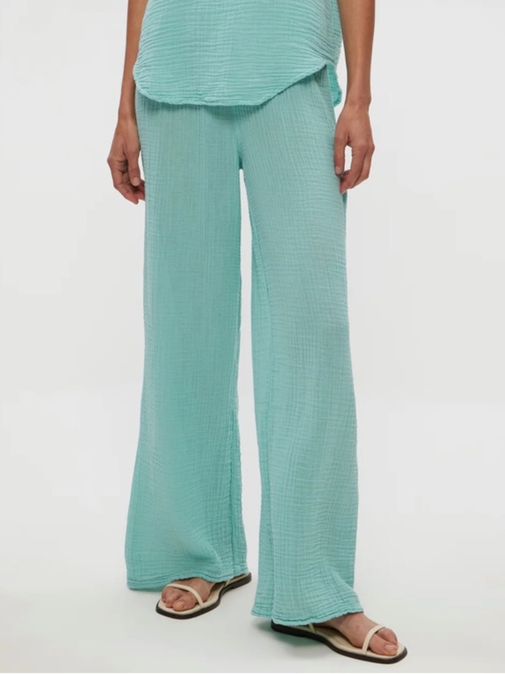 Michael Stars Susie Double Gauze Wide Leg Pants XL Serene Blue Cotton Beachy